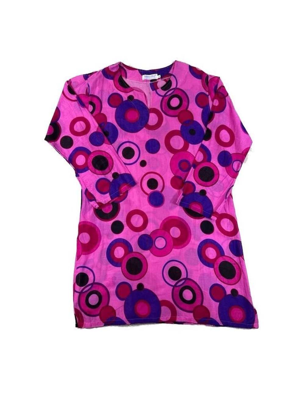 Sammy Shop Pink Purple Geometric Circle Print Cotton Long Sleeve Tunic XL